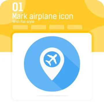 Map mark icon with a plane sign with flat style style 스톡 일러스트