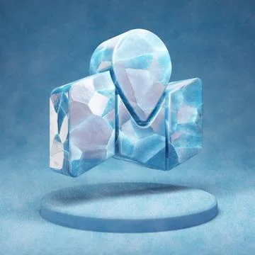 Map Marked icon. Cracked blue Ice Map Marked symbol on blue snow podium. Stock-Illustration