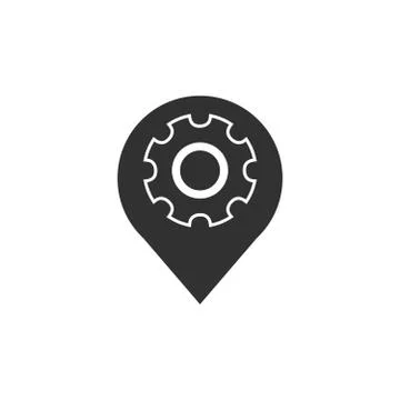 Map marker with Gear icon, map pin, GPS location symbol, Stock vector illustr Stock Illustration