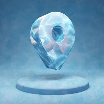 Map Marker icon. Cracked blue Ice Map Marker symbol on blue snow podium. Illustrazione stock