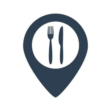 Map marker location with fork and knife. Stock Illustration