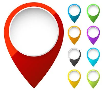 Map marker, map pin shapes, elements in 6 color. Location, destination concep イラスト素材