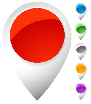 Map marker, map pin shapes, elements in 6 color. Location, destination concep Stock Illustration