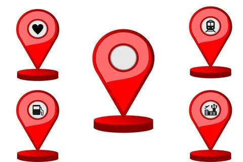 Map marker map pin shapes elements in 6 color location destination concepts Stock Illustration
