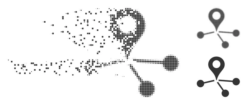 Map Marker Network Dispersed Pixel Halftone Icon イラスト素材