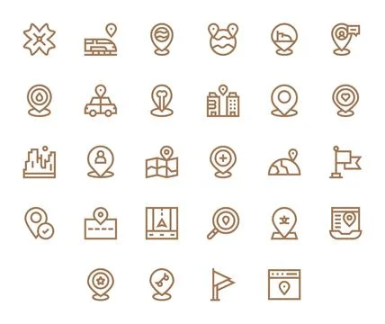 Map Marker Vector Icon Set with 28 Bold Line Retina Ready Pixel Aligned Gra.. Illustrazione stock