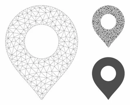 Map Marker Vector Mesh Network Model and Triangle Mosaic Icon Stock Illustration
