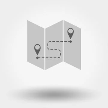 Map markers and flat map icon. Stock Illustration