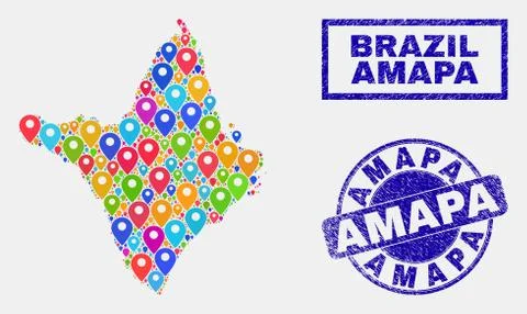 Map Markers Collage of Amapa State Map and Distress Seals 스톡 일러스트