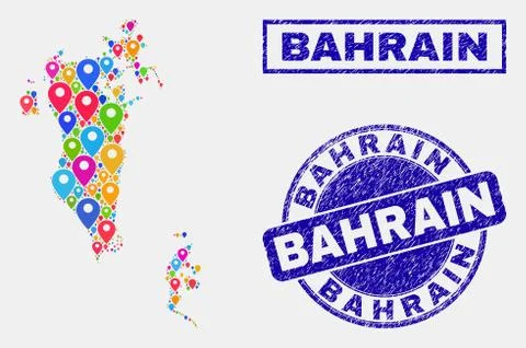 Map Markers Collage of Bahrain Map and Grunge Seals 스톡 일러스트