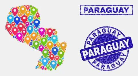 Map Markers Mosaic of Paraguay Map and Grunge Seals イラスト素材