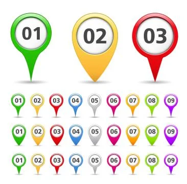 Map markers with numbers Stock Illustration