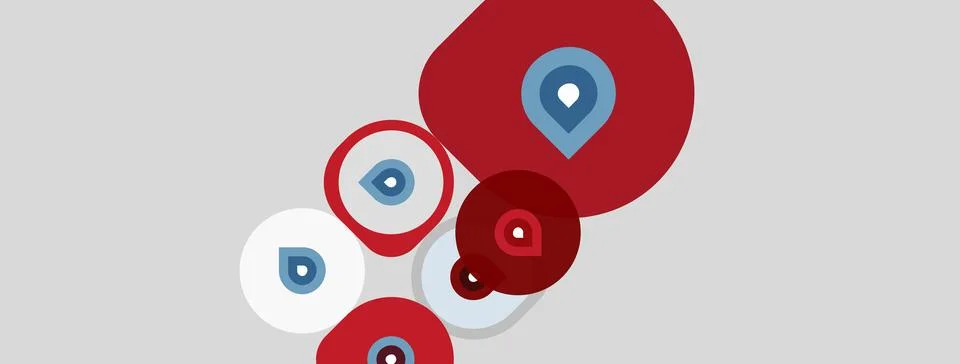 Map markers, red and white, varying sizes. Simple design, location pins sugge Stock Illustration