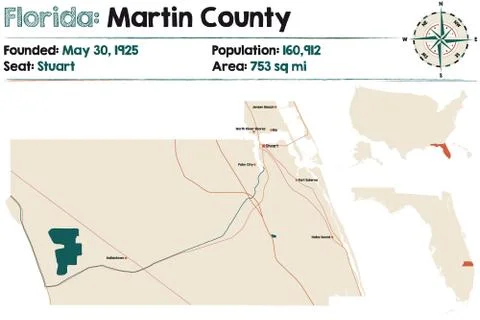 Map of Martin County in Florida Stock Illustration