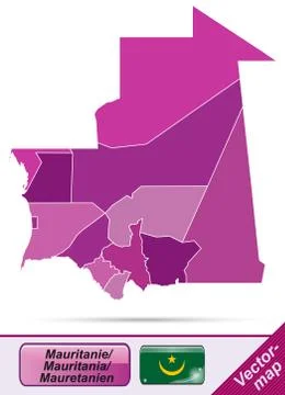 Map of mauritania with borders in violet Stock Illustration