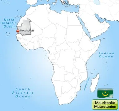 Map of mauritania with main cities in gray Stock Illustration