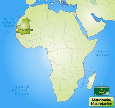 Map of mauritania with main cities in green Stock Illustration