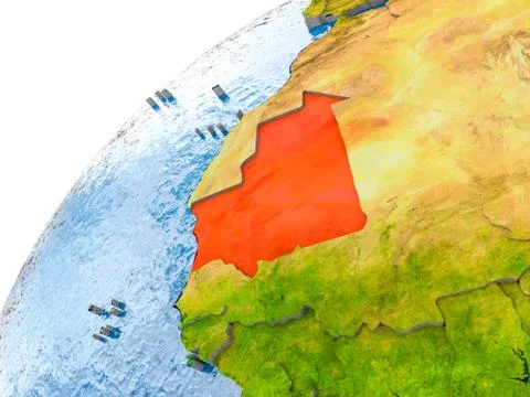 Map of Mauritania in red on globe Stock Photos