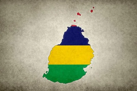 Map of Mauritius with its flag on a paper Stock Illustration