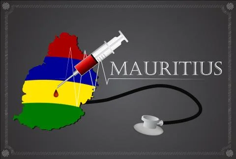 Map of Mauritius with Stethoscope and syringe. Stock Illustration
