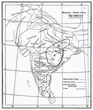 Map Of Medieval Hindu India, 750 - 1200 Ad. From Hutchinson's History Of The Stock Photos