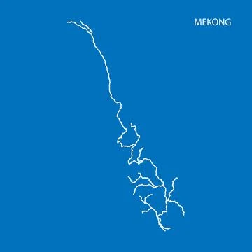 Map of Mekong river drainage basin. Simple thin outline vector illustration 스톡 일러스트