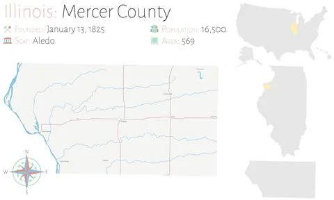 Map of Mercer County in Illinois Stock Illustration