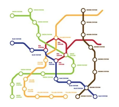 Map metro template illustration. Highspeed subway large number stations five  Ilustração Stock