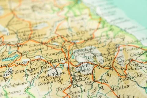 An map of Mexico, displaying geographical features such as states, cities, .. Stockfoto's