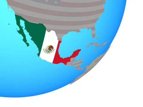 Map of Mexico with flag on globe Stock Illustration