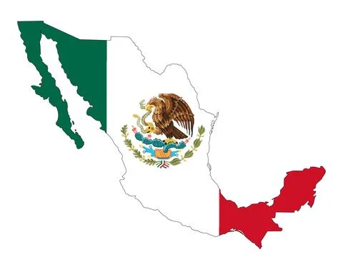 Map of Mexico with the flag inside. Stock Illustration