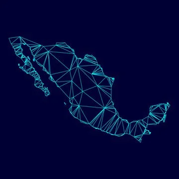 Map of Mexico low poly triangulation triangulated polygonal electric cyan b.. Stock Illustration