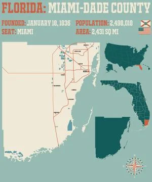 Map of Miami-Dade County in Florida 스톡 일러스트
