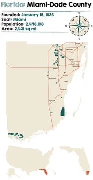 Map of Miami-Dade County in Florida 스톡 일러스트