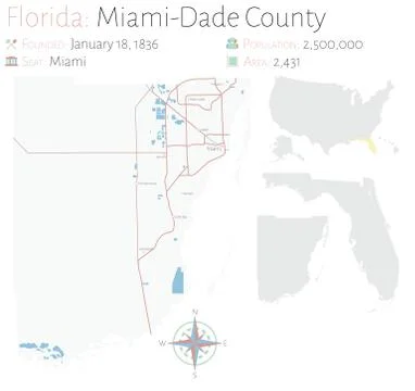 Map of Miami-Dade County in Florida 스톡 일러스트