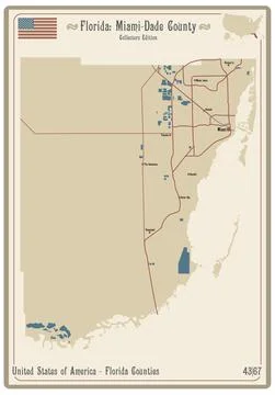 Map of Miami-Dade County in Florida 스톡 일러스트