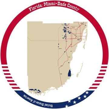Map of Miami-Dade County in Florida, USA arranged in a circle. 스톡 일러스트