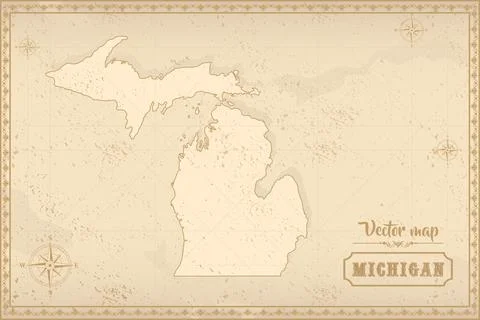 Map of Michigan in the old style Stock Illustration