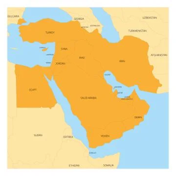 Map of Middle East region Stock Illustration