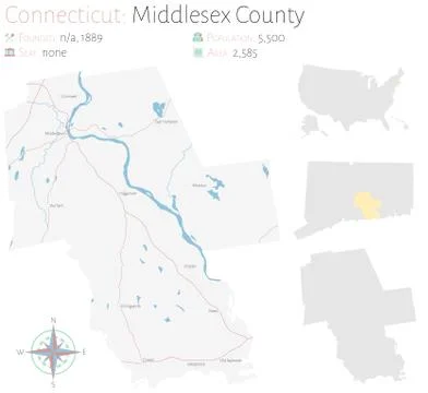 Map of Middlesex County in Connecticut Stock Illustration