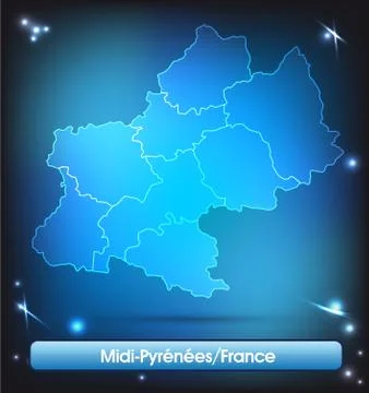 Map of midi-pyrenees with borders with bright colors Stock Illustration