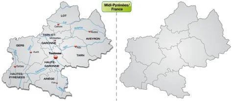 Map of midi-pyrenees with borders in gray Stock Illustration