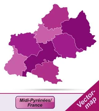 Map of midi-pyrenees with borders in violet Stock Illustration