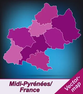 Map of midi-pyrenees with borders in violet Stock Illustration