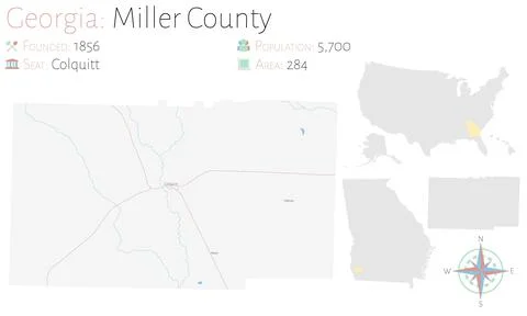 Map of Miller County in Georgia Stock Illustration