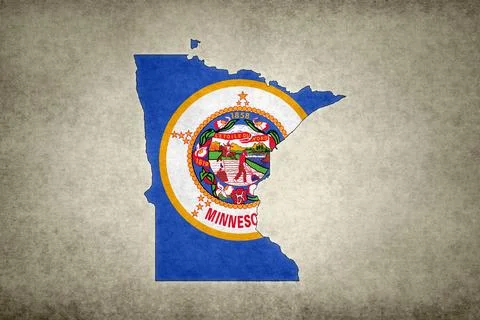 Map of Minnesota with its flag on a paper Stock Illustration