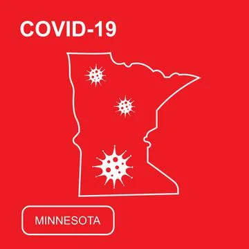 Map of Minnesota State labeled COVID-19. White outline map on a red background. Stock Illustration