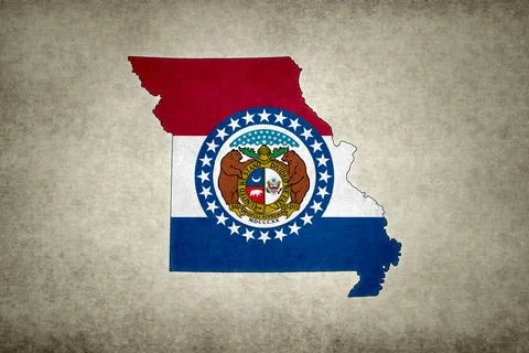 Map of Missouri with its flag on a paper Stock Illustration