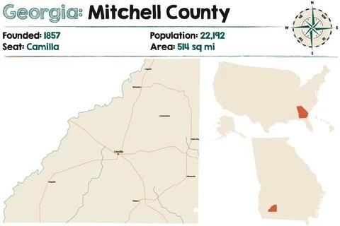 Map of Mitchell County in Georgia Stock Illustration