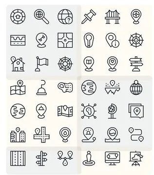 Map Modern Vector Collection with 42 Regular Line 256x256 Pixel Aligned Icons 스톡 일러스트